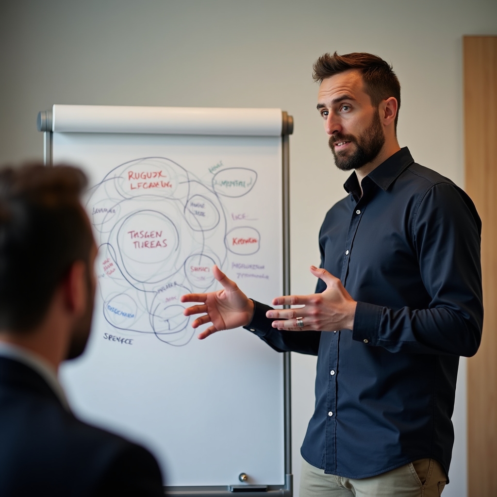 Coach explaining economic psychology concepts with visual diagrams