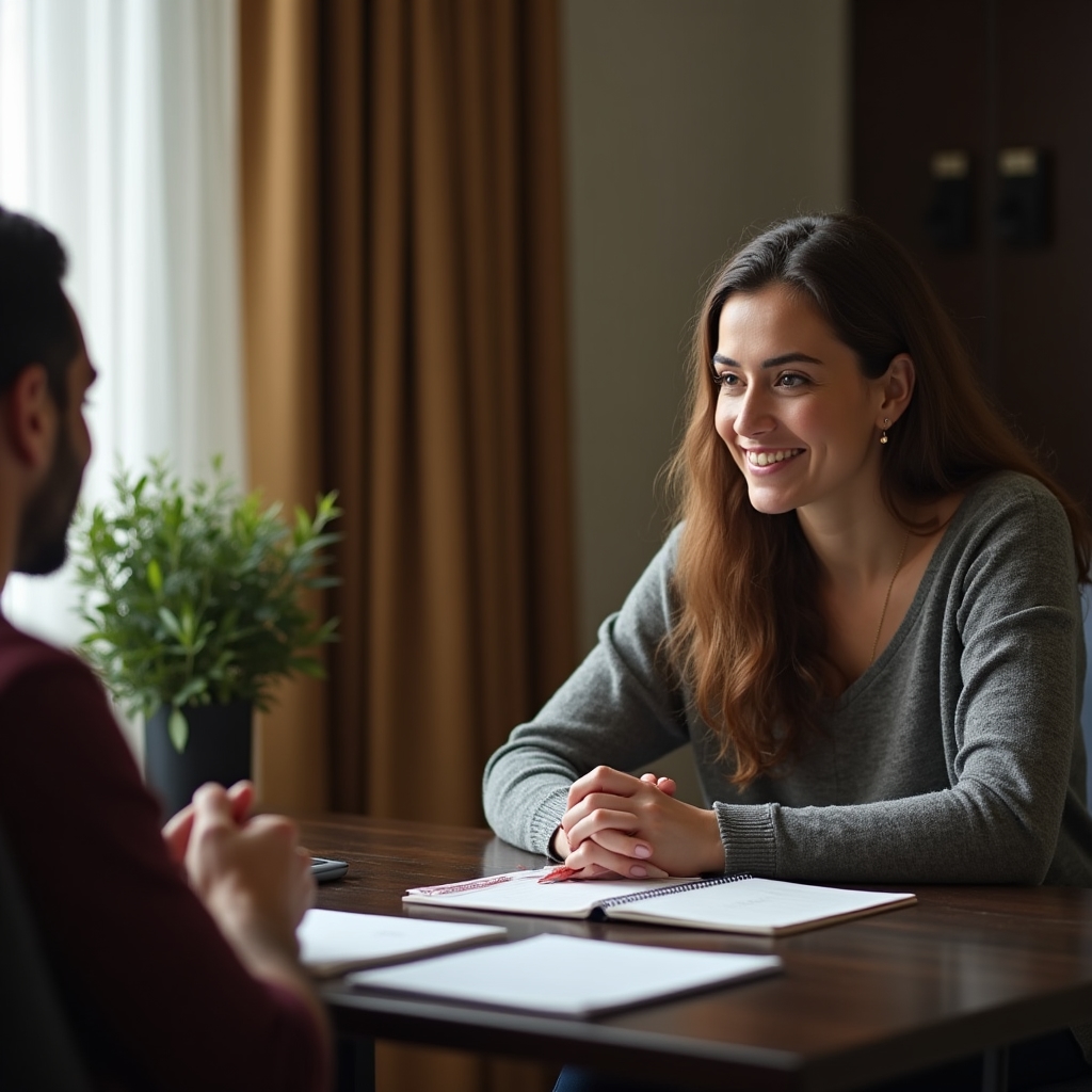 Thoughtful coaching session exploring emotional relationship with money