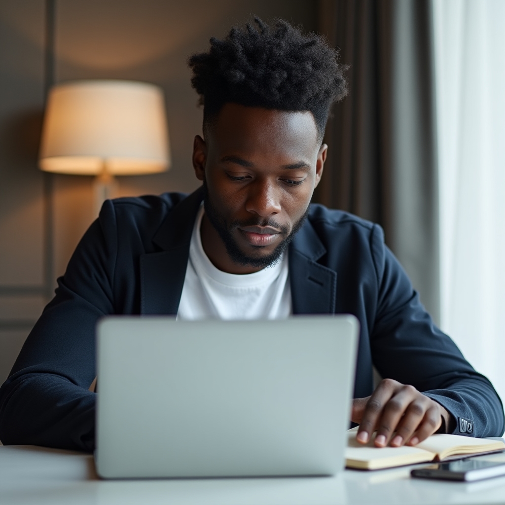 Person attending online financial coaching session on laptop