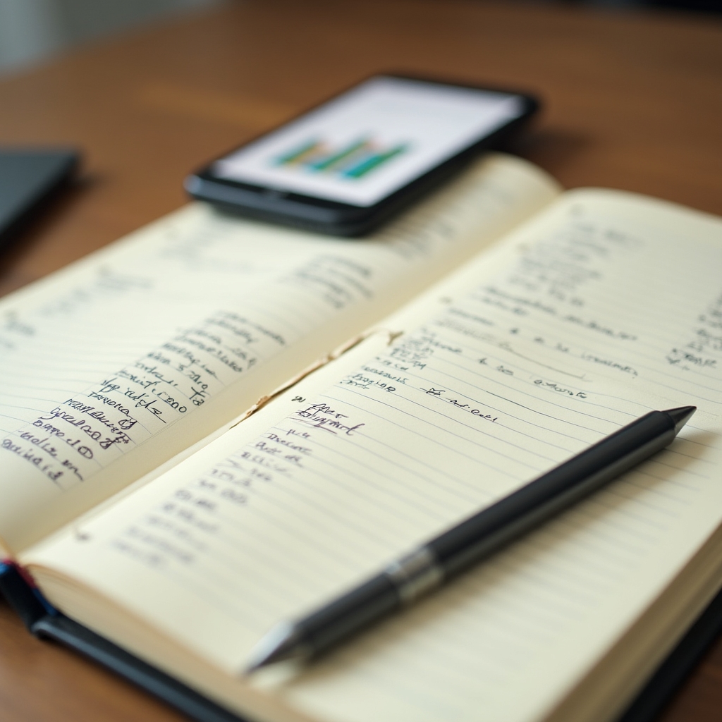 Financial habit analysis on a notebook with charts